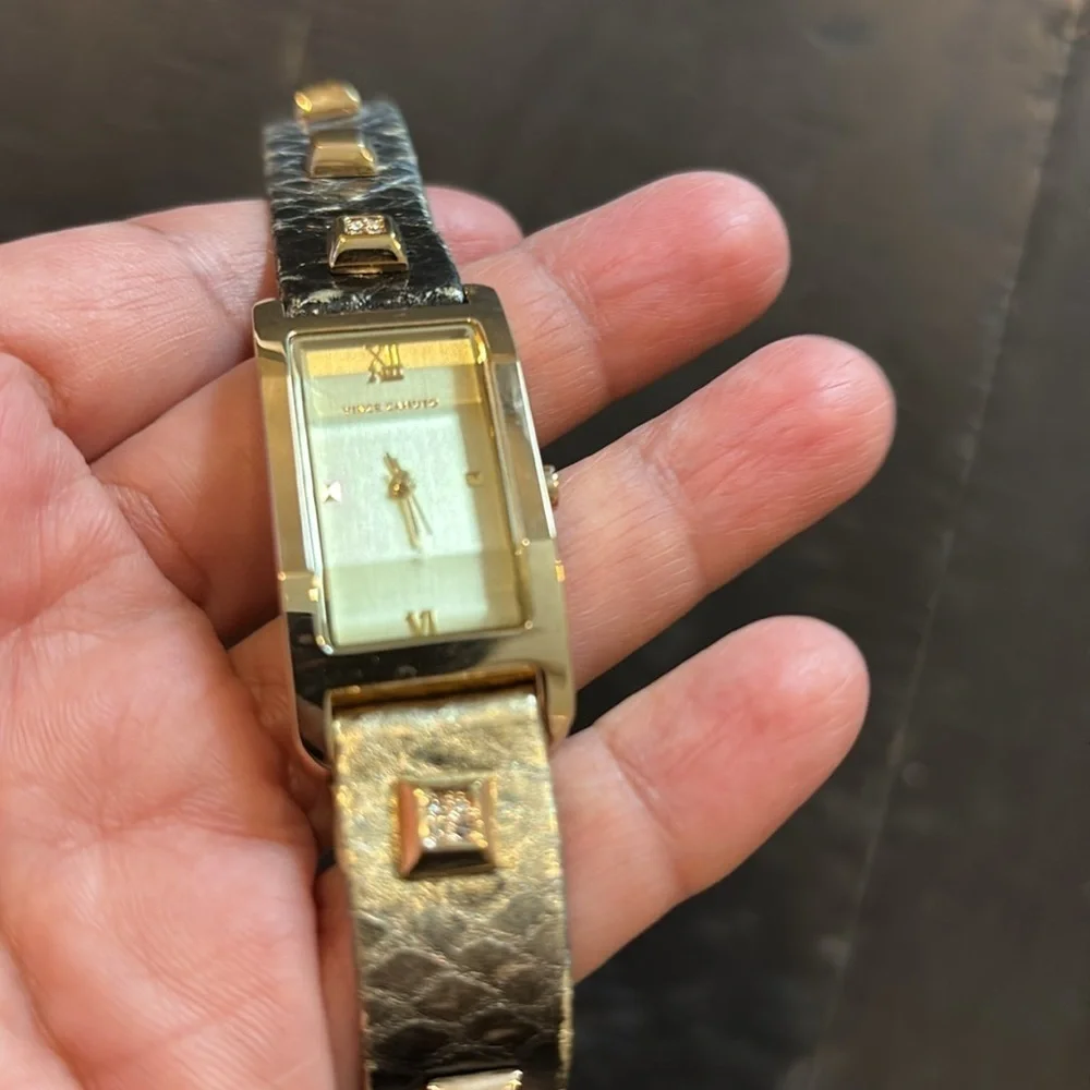 Vince Camuto Crystal Metallic Animal Print Leather Wrap Watch Working Condition​